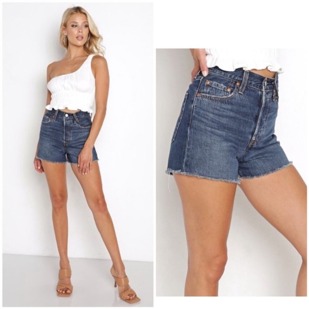 Levi’s Premium High Waist Rib Cage Indigo Shorts